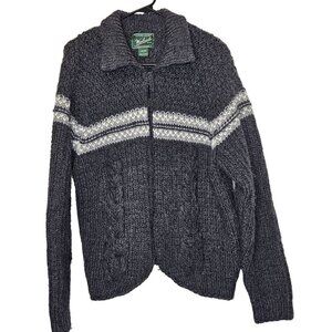 Woolrich Womens Onyx Heather Wool Lambswool Cable Knit Sweater Jacket L Cabin